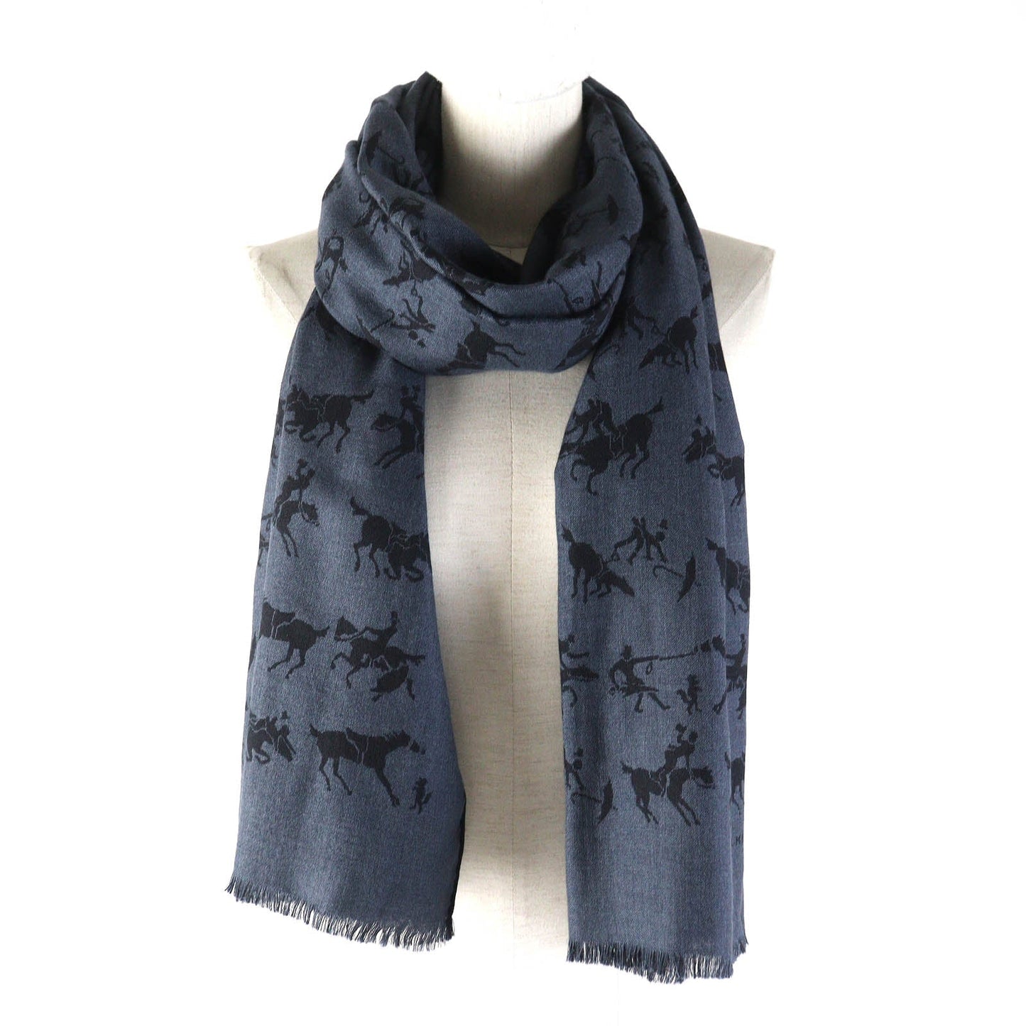 HERMES Scarf cashmere Blue Grey Black