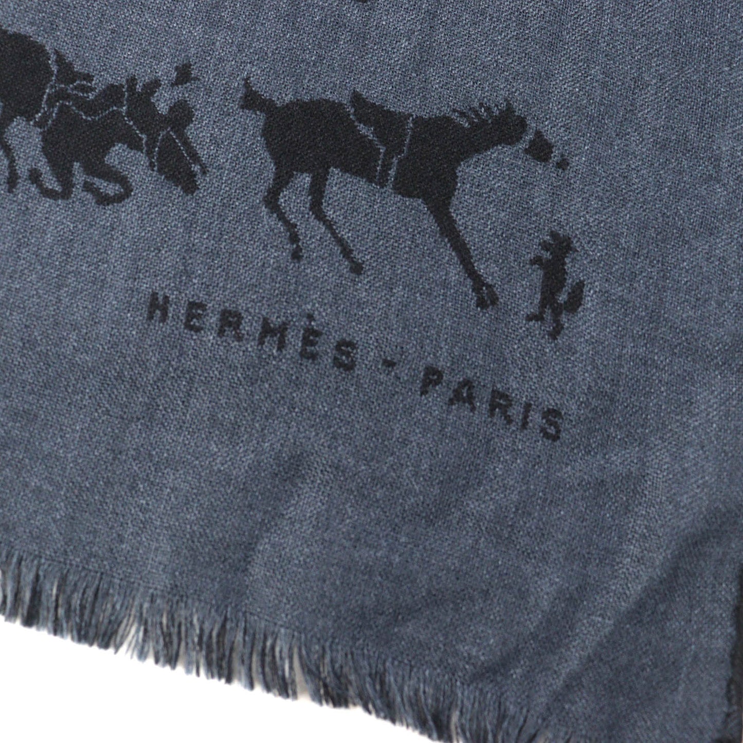 HERMES Scarf cashmere Blue Grey Black