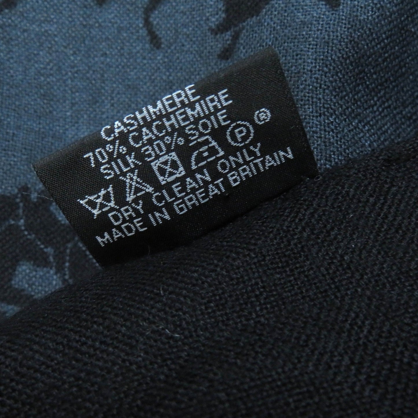 HERMES Scarf cashmere Blue Grey Black