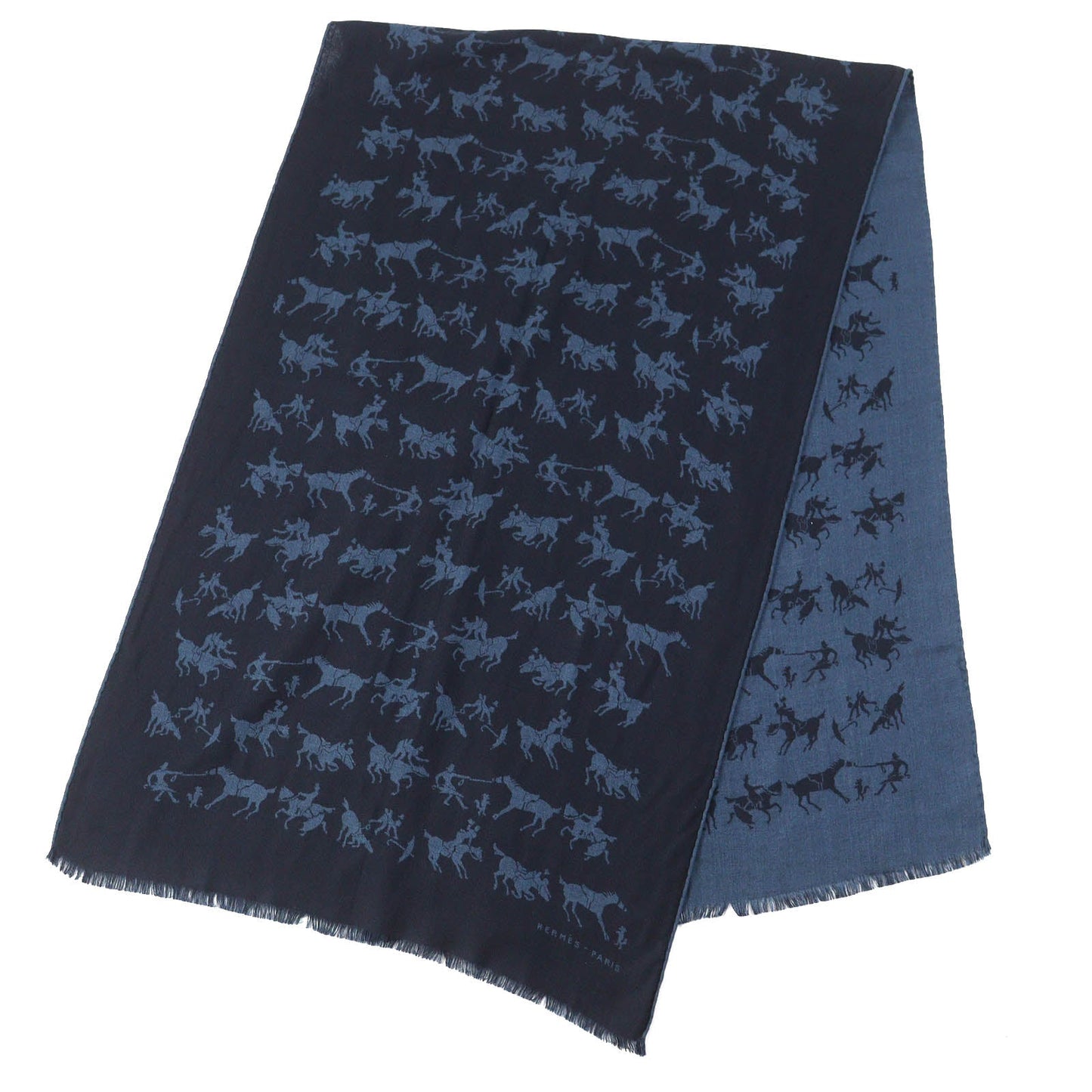 HERMES Scarf cashmere Navy blue