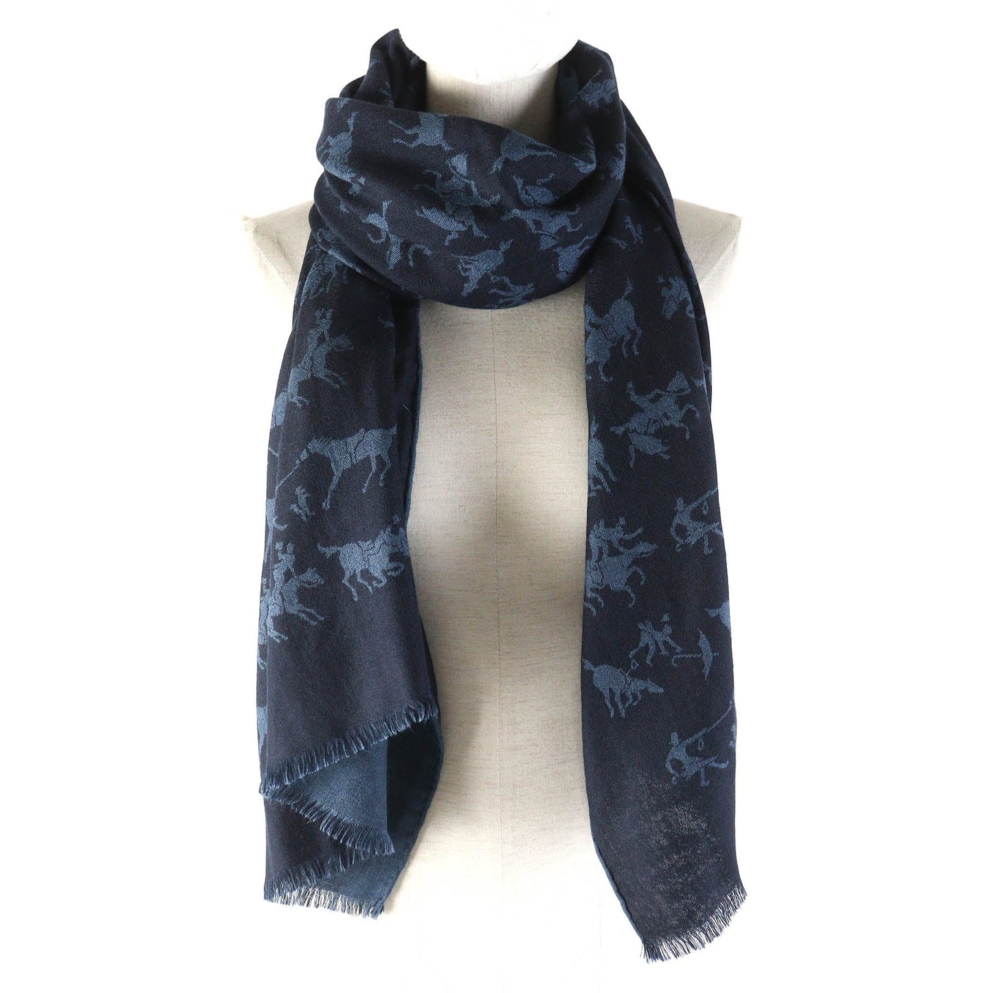 HERMES Scarf cashmere Navy blue
