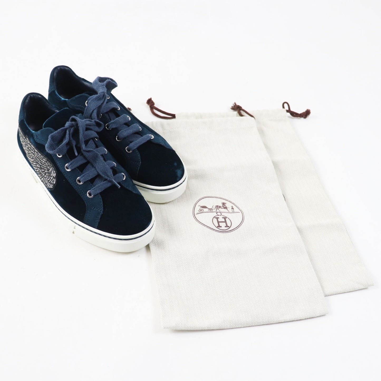 HERMES Low cut sneakers velvet Emerald green 37