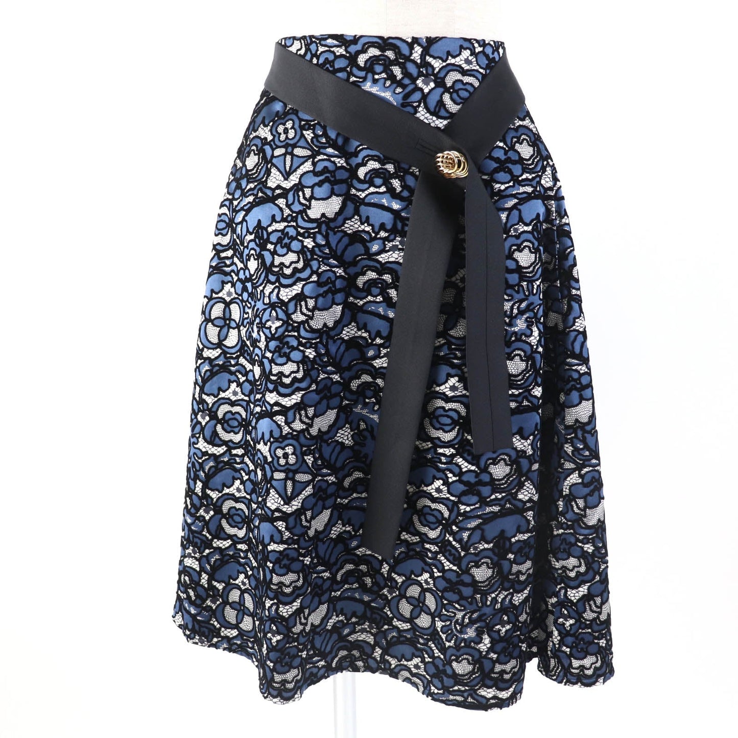 LOUIS VUITTON flare skirt silk Navy type 38