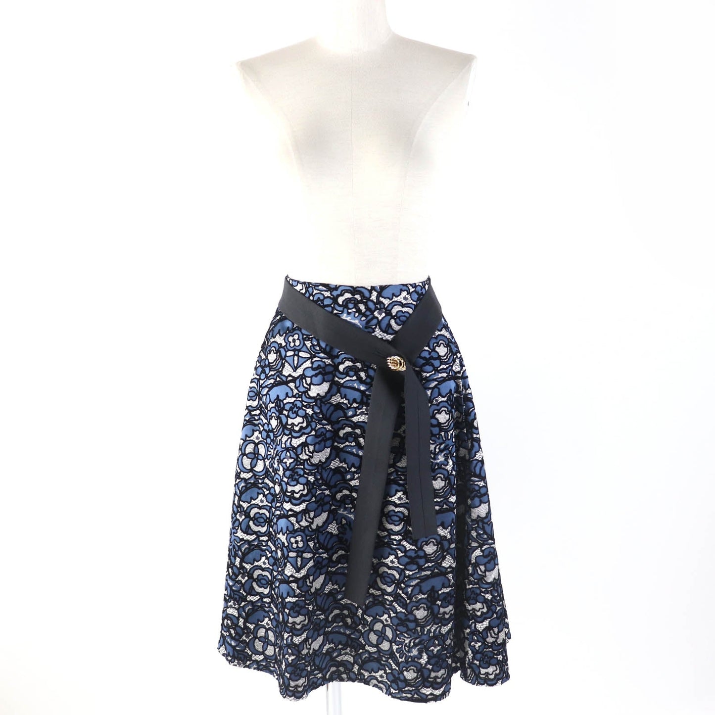 LOUIS VUITTON flare skirt silk Navy type 38
