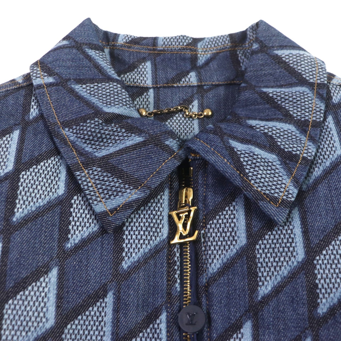 LOUIS VUITTON Denim Jacket HNA76W cotton Indigo blue Diamond Damier 46