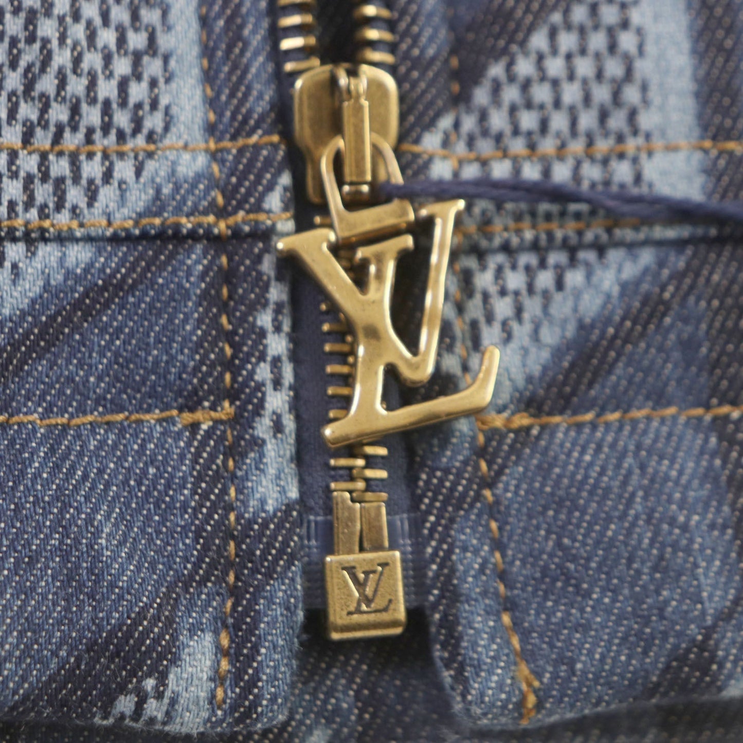 LOUIS VUITTON Denim Jacket HNA76W cotton Indigo blue Diamond Damier 46