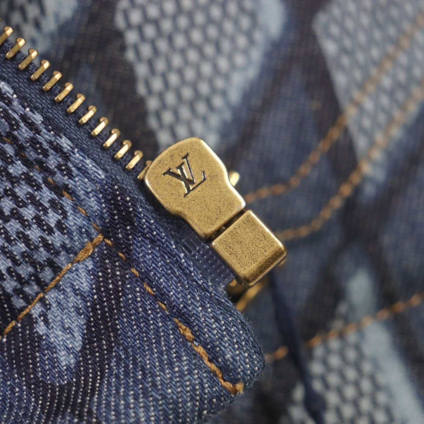 LOUIS VUITTON Denim Jacket HNA76W cotton Indigo blue Diamond Damier 46