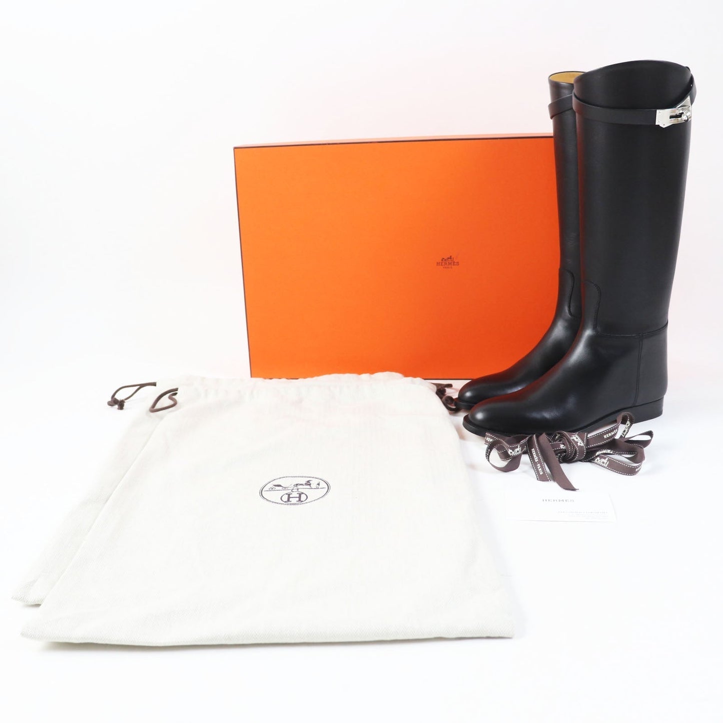 HERMES Knee-high boots leather black 37.5