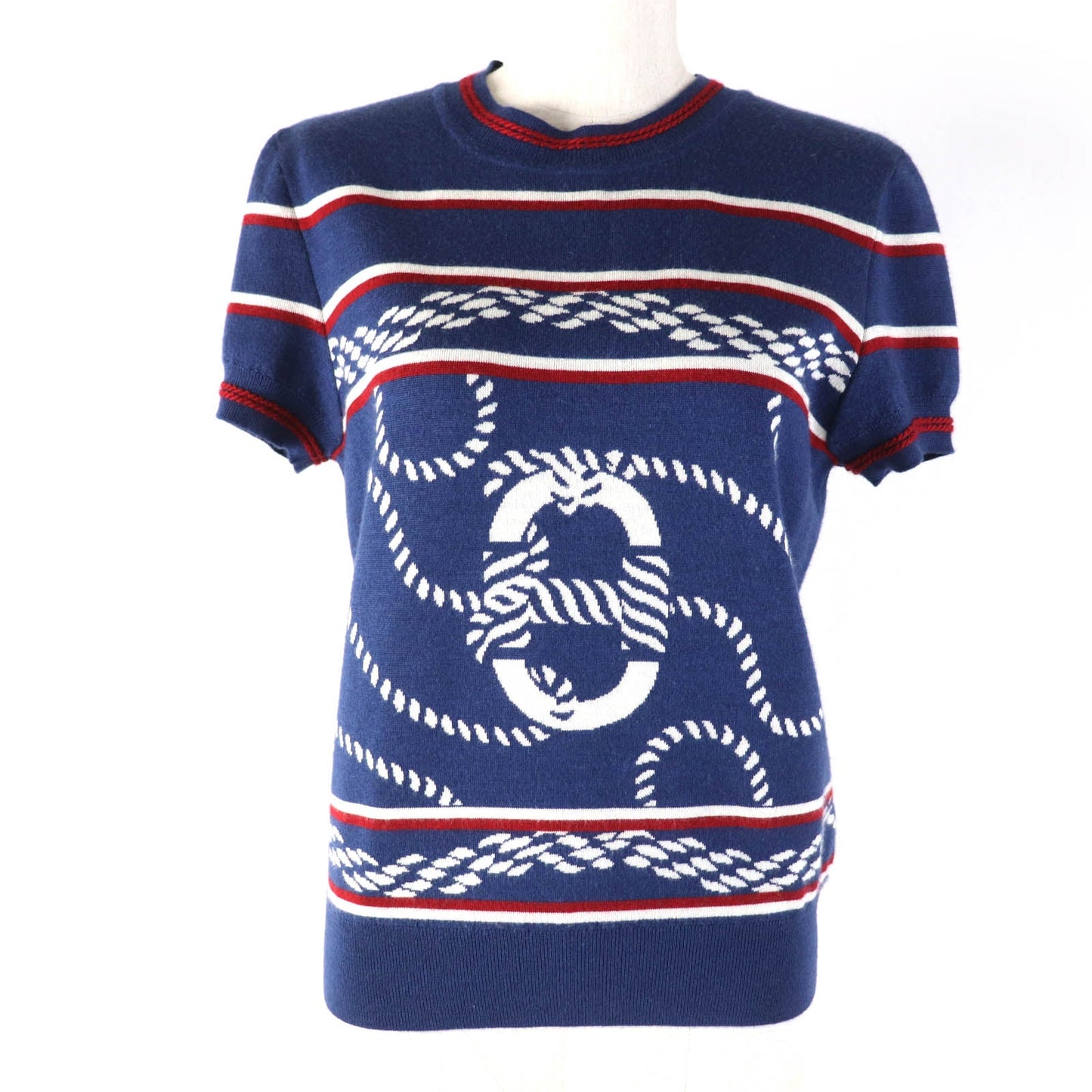 HERMES Short sleeve knit 3E2615D4 cashmere Navy Kanoe Chene Dunkle 40