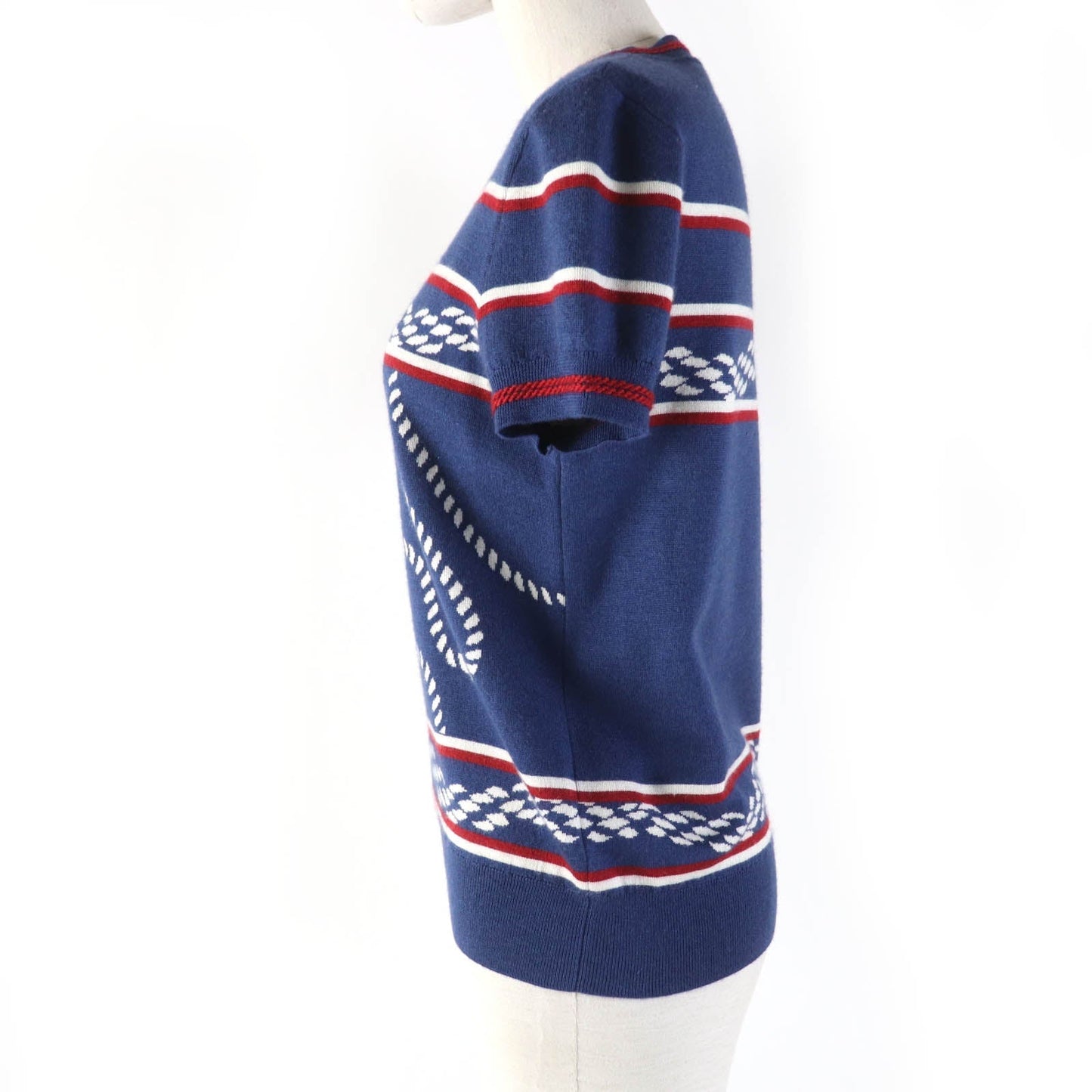 HERMES Short sleeve knit 3E2615D4 cashmere Navy Kanoe Chene Dunkle 40