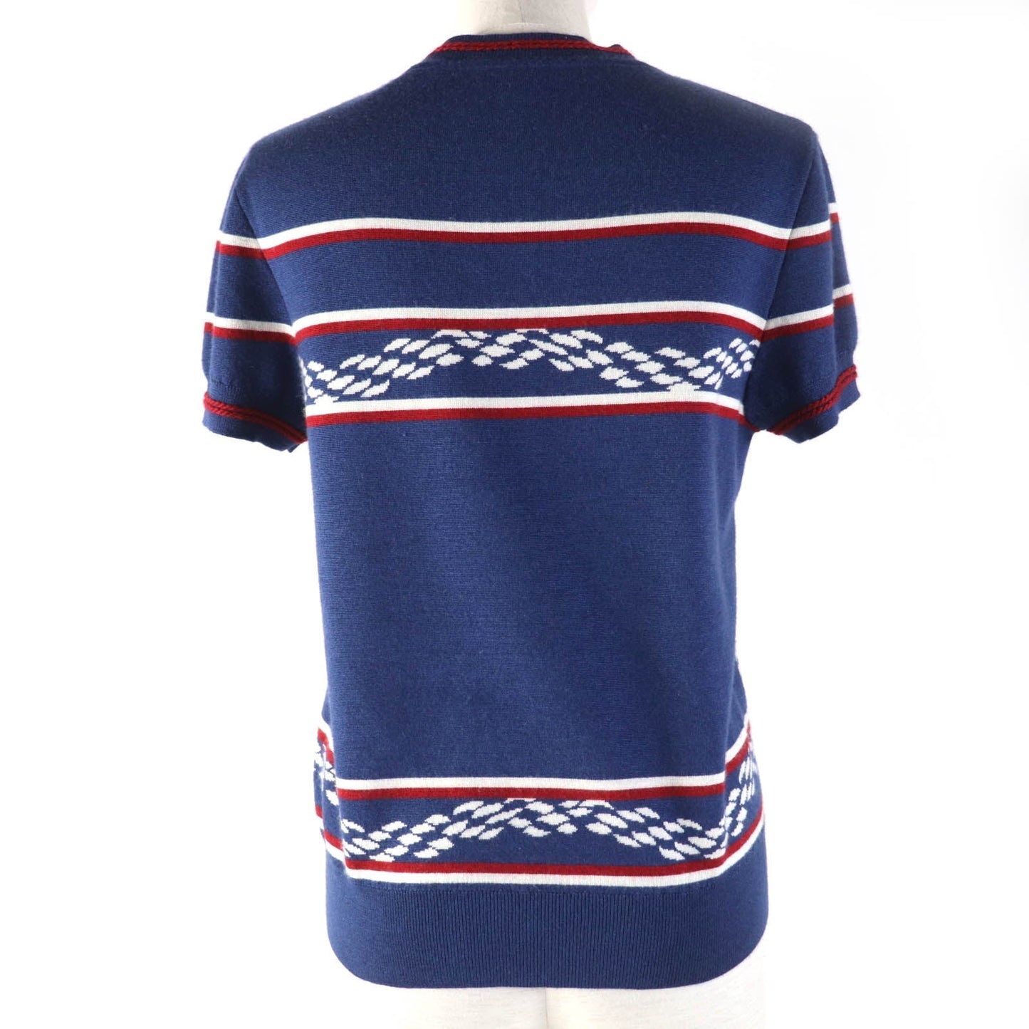 HERMES Short sleeve knit 3E2615D4 cashmere Navy Kanoe Chene Dunkle 40