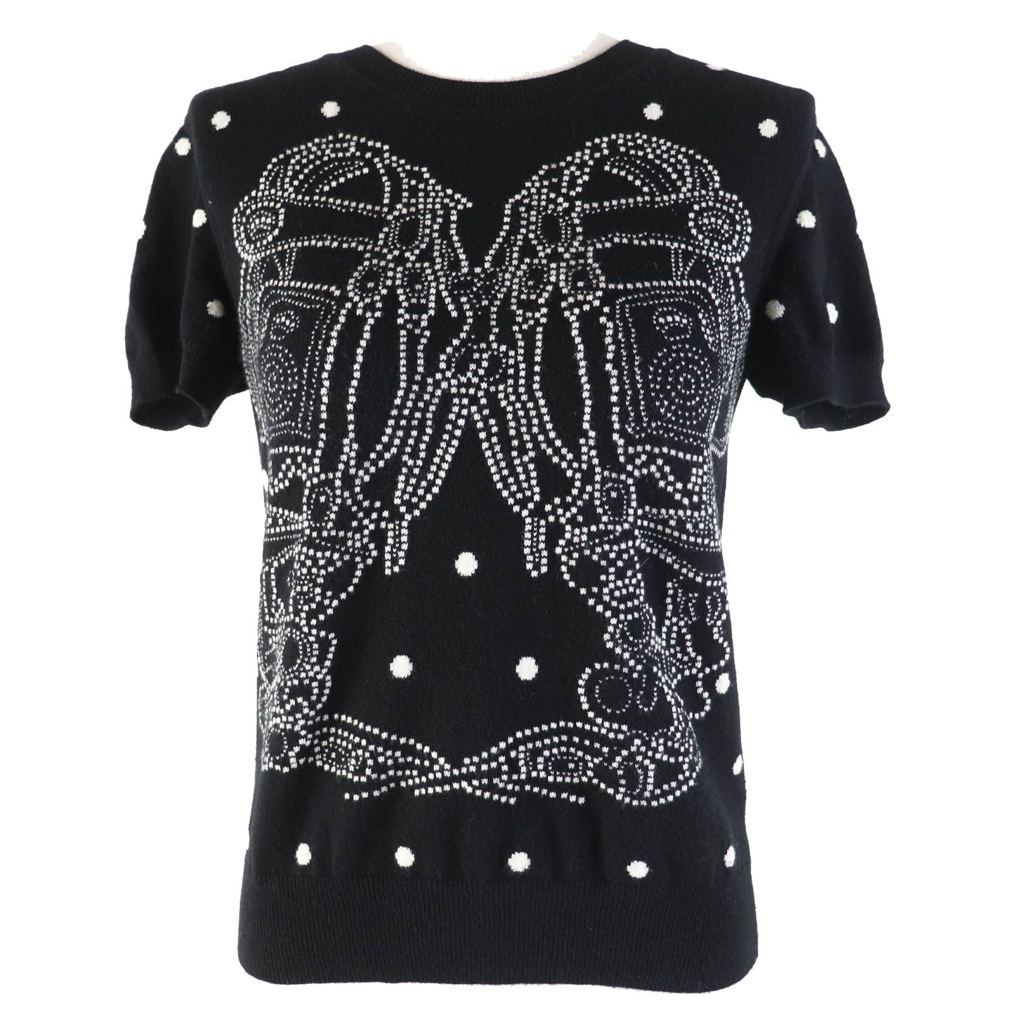 HERMES Short sleeve knit 3E2623D8 cashmere Black White BRIDES de GALA Ceremony Bridle 36