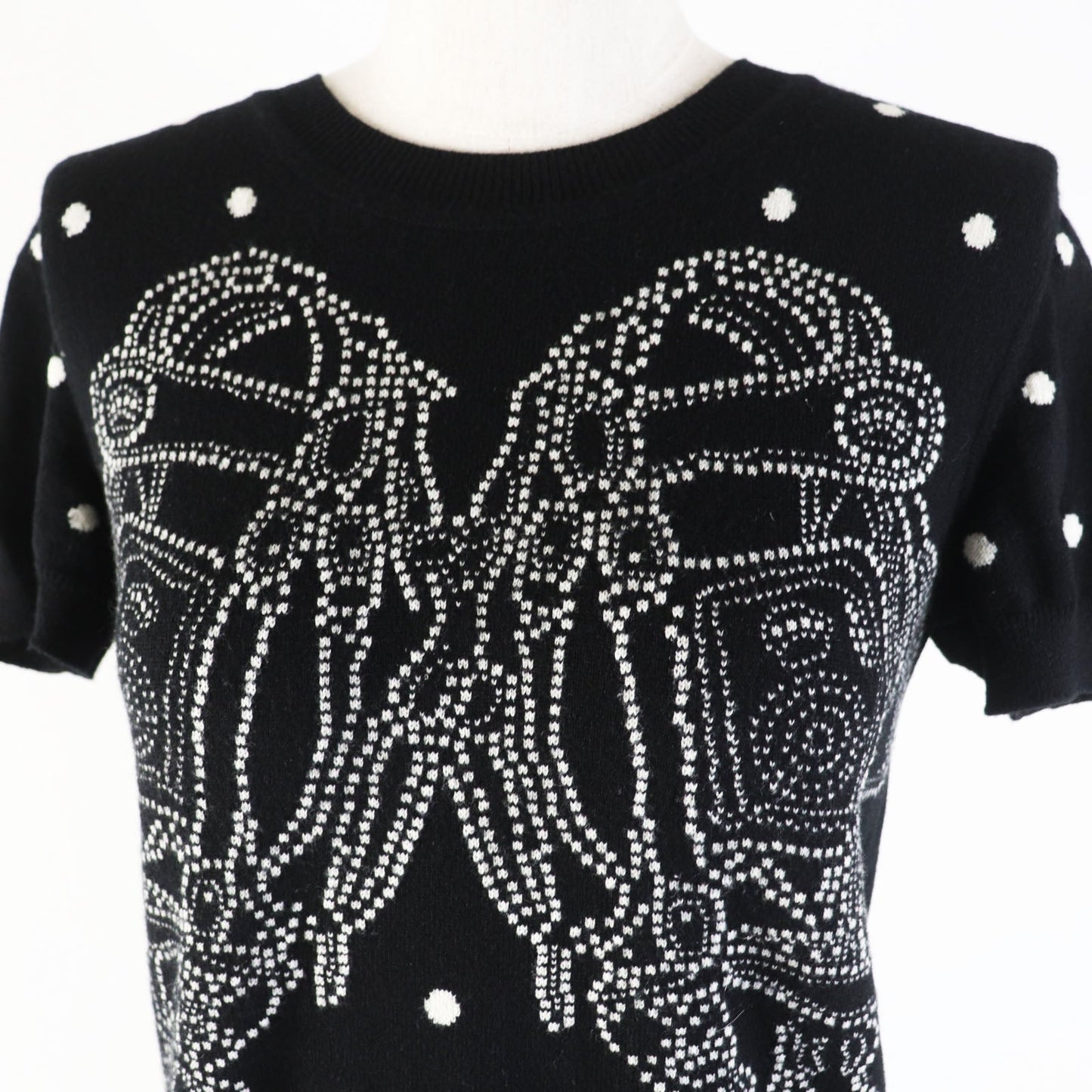 HERMES Short sleeve knit 3E2623D8 cashmere Black White BRIDES de GALA Ceremony Bridle 36
