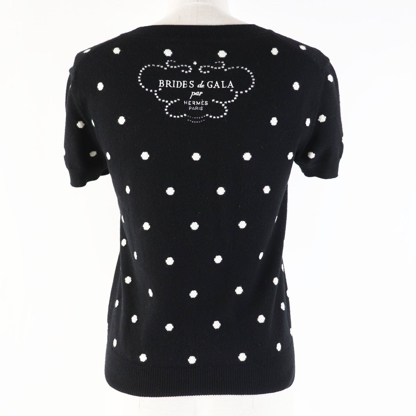 HERMES Short sleeve knit 3E2623D8 cashmere Black White BRIDES de GALA Ceremony Bridle 36