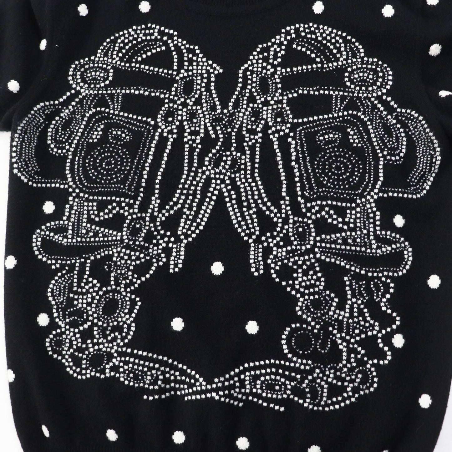 HERMES Short sleeve knit 3E2623D8 cashmere Black White BRIDES de GALA Ceremony Bridle 36