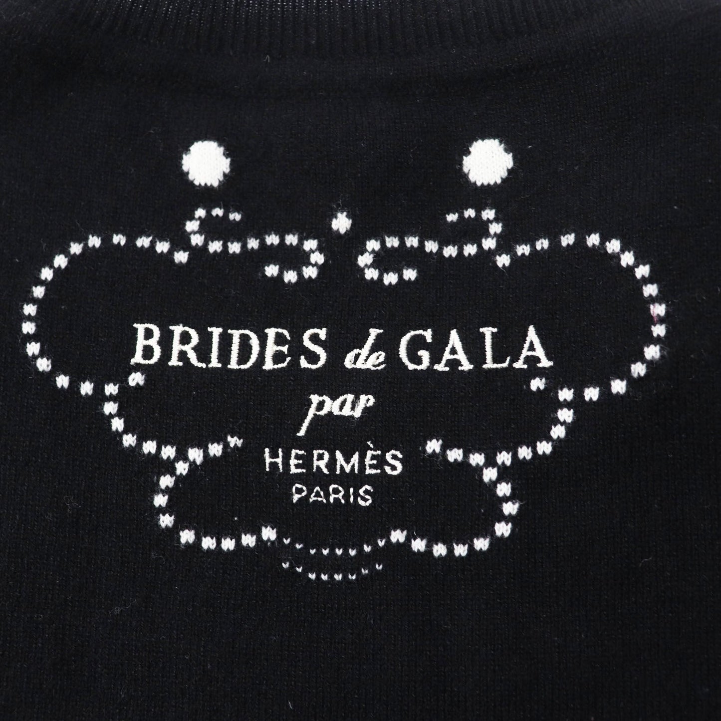 HERMES Short sleeve knit 3E2623D8 cashmere Black White BRIDES de GALA Ceremony Bridle 36