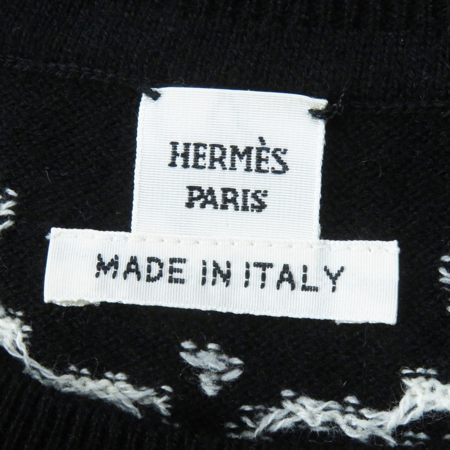 HERMES Short sleeve knit 3E2623D8 cashmere Black White BRIDES de GALA Ceremony Bridle 36