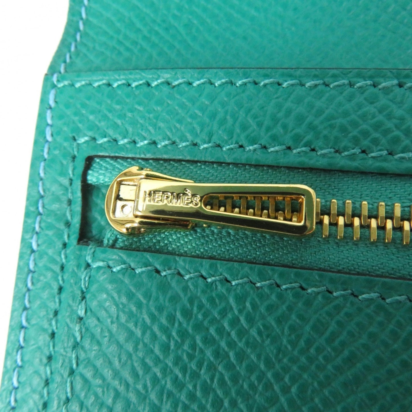 HERMES Long Wallet Purse Epsom Celeste Veil Jade Beansufla