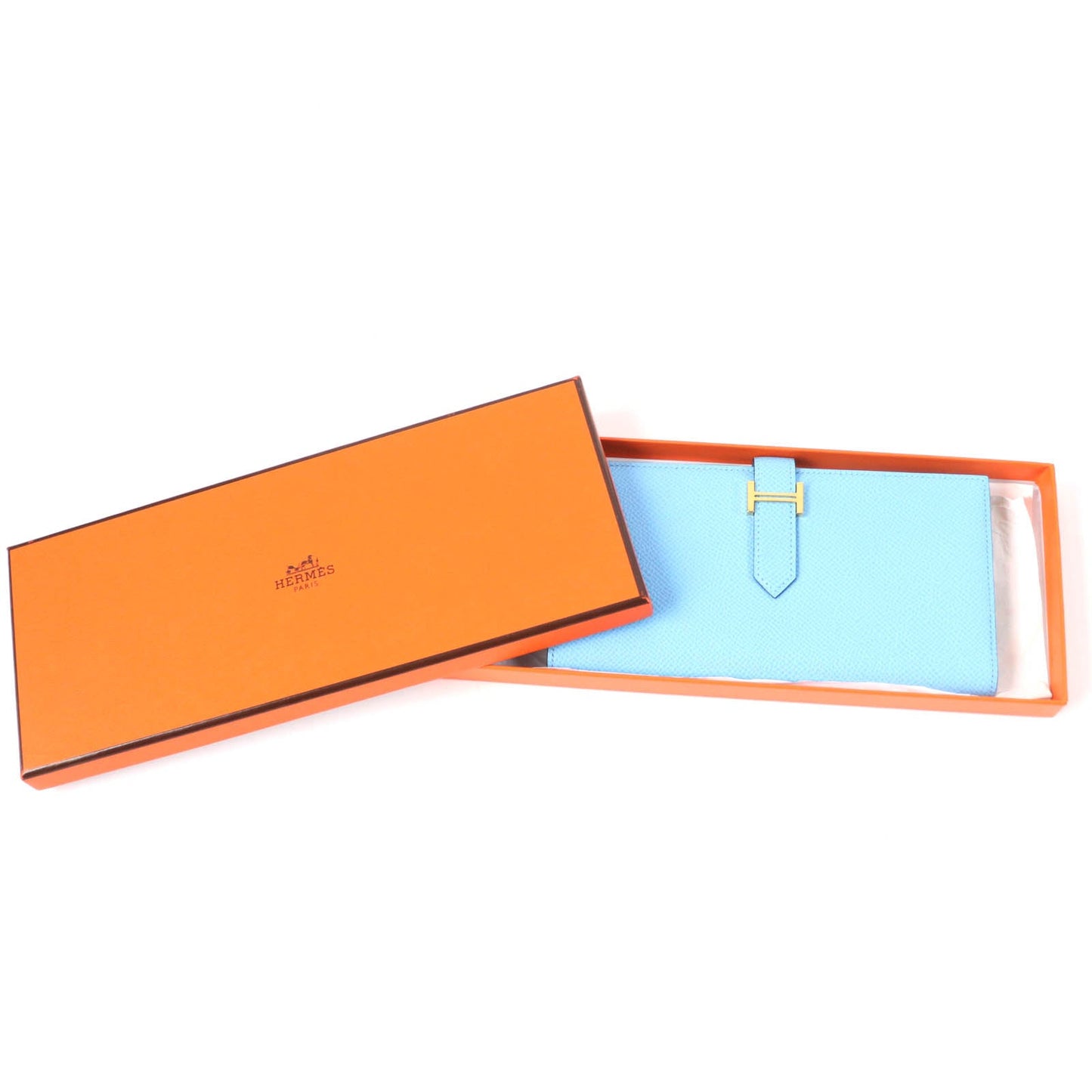 HERMES Long Wallet Purse Epsom Celeste Veil Jade Beansufla
