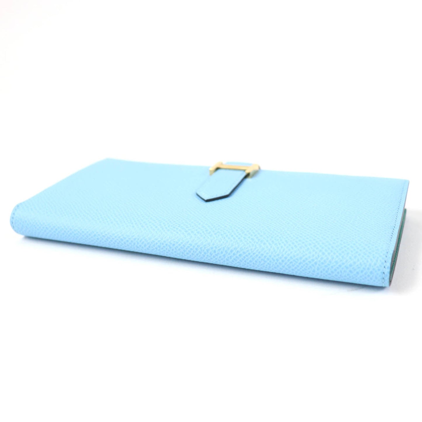 HERMES Long Wallet Purse Epsom Celeste Veil Jade Beansufla