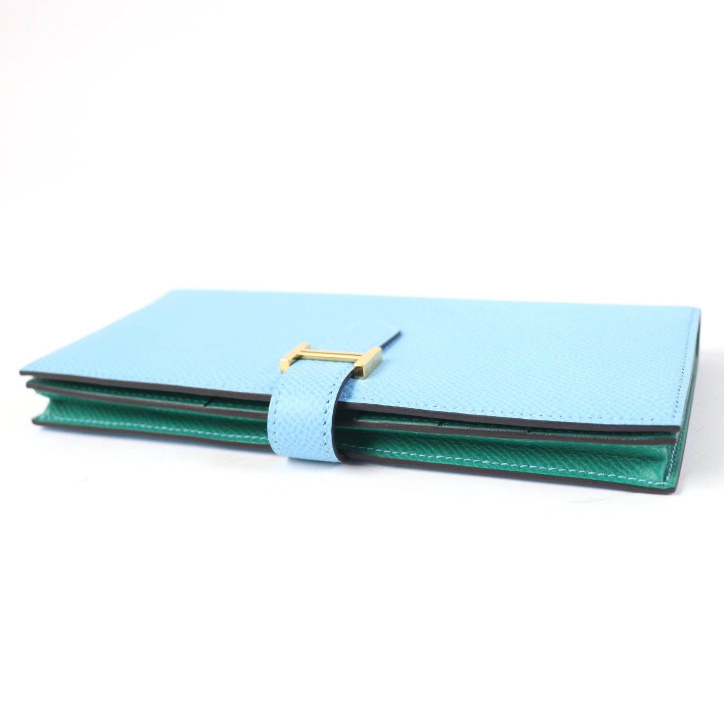 HERMES Long Wallet Purse Epsom Celeste Veil Jade Beansufla