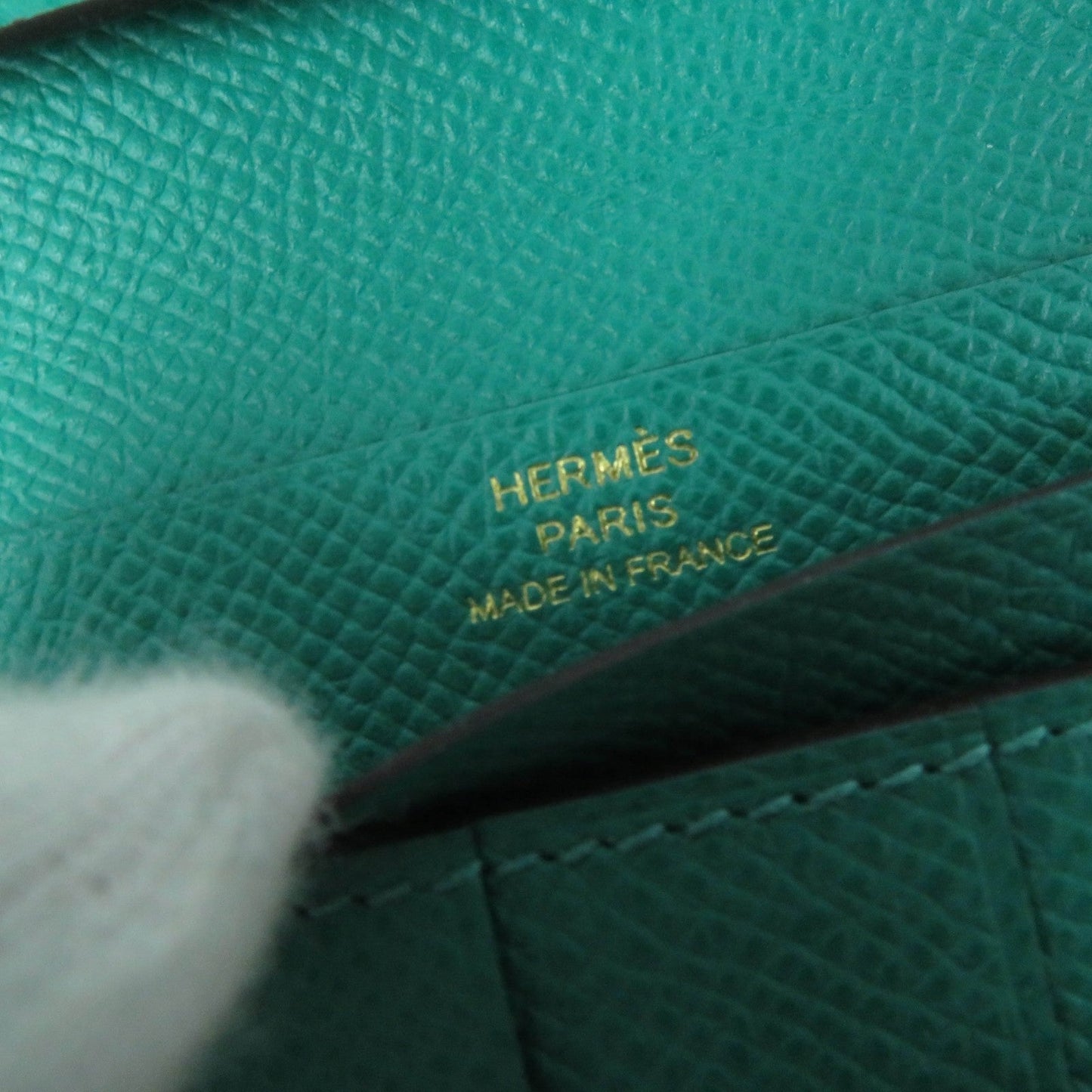 HERMES Long Wallet Purse Epsom Celeste Veil Jade Beansufla