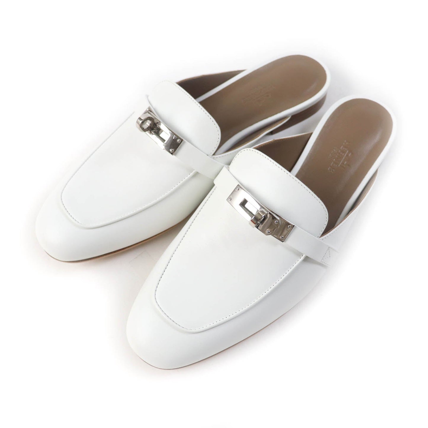 HERMES Mule leather white Oz 38.5