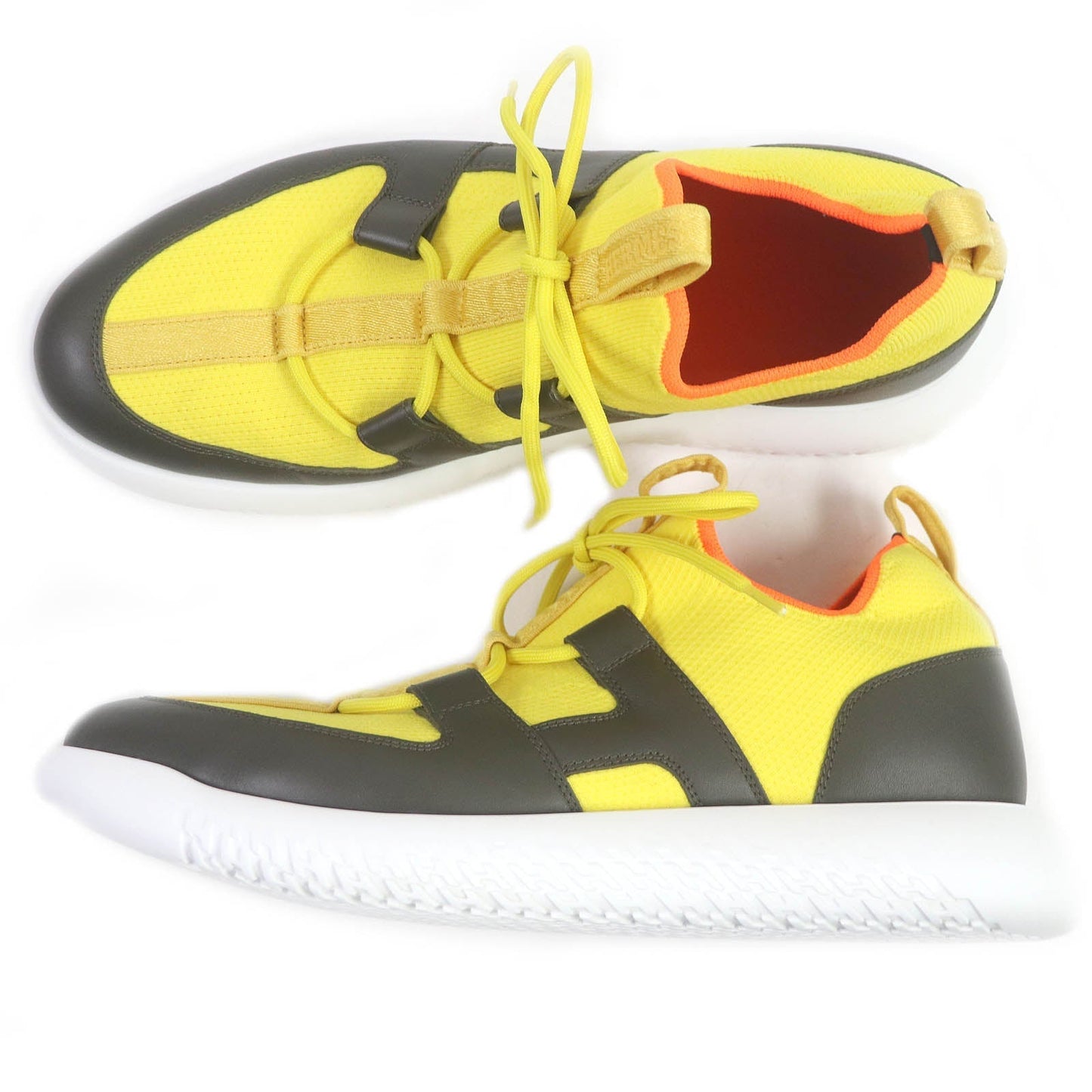 HERMES Low cut sneakers leather Yellow black Duel 42
