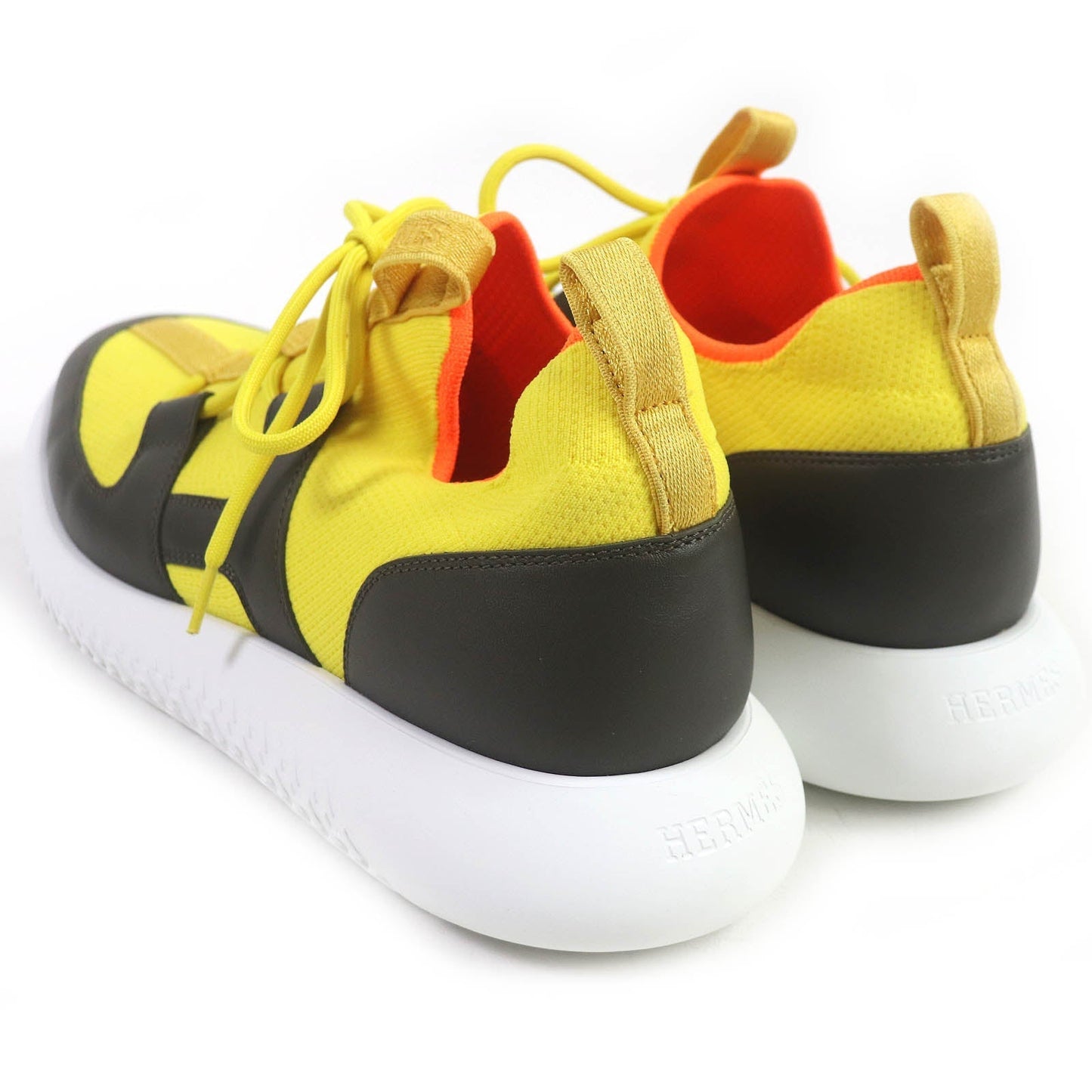 HERMES Low cut sneakers leather Yellow black Duel 42