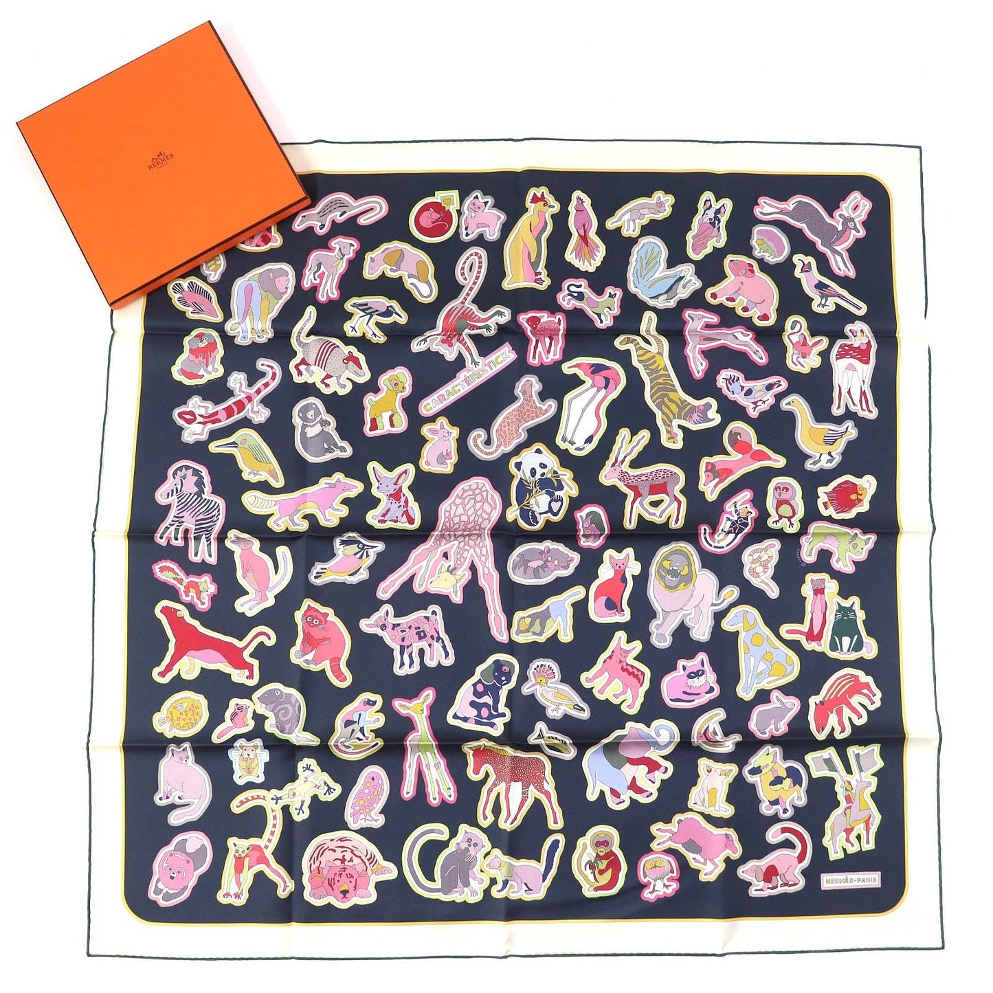 HERMES scarf silk CABAN/ROSE/MULTICO DOUBLE FACE CARACTERISTICK