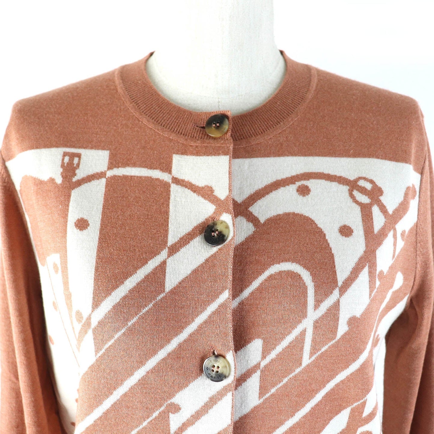 HERMES cardigan cashmere Brown type White Clic Clac 38