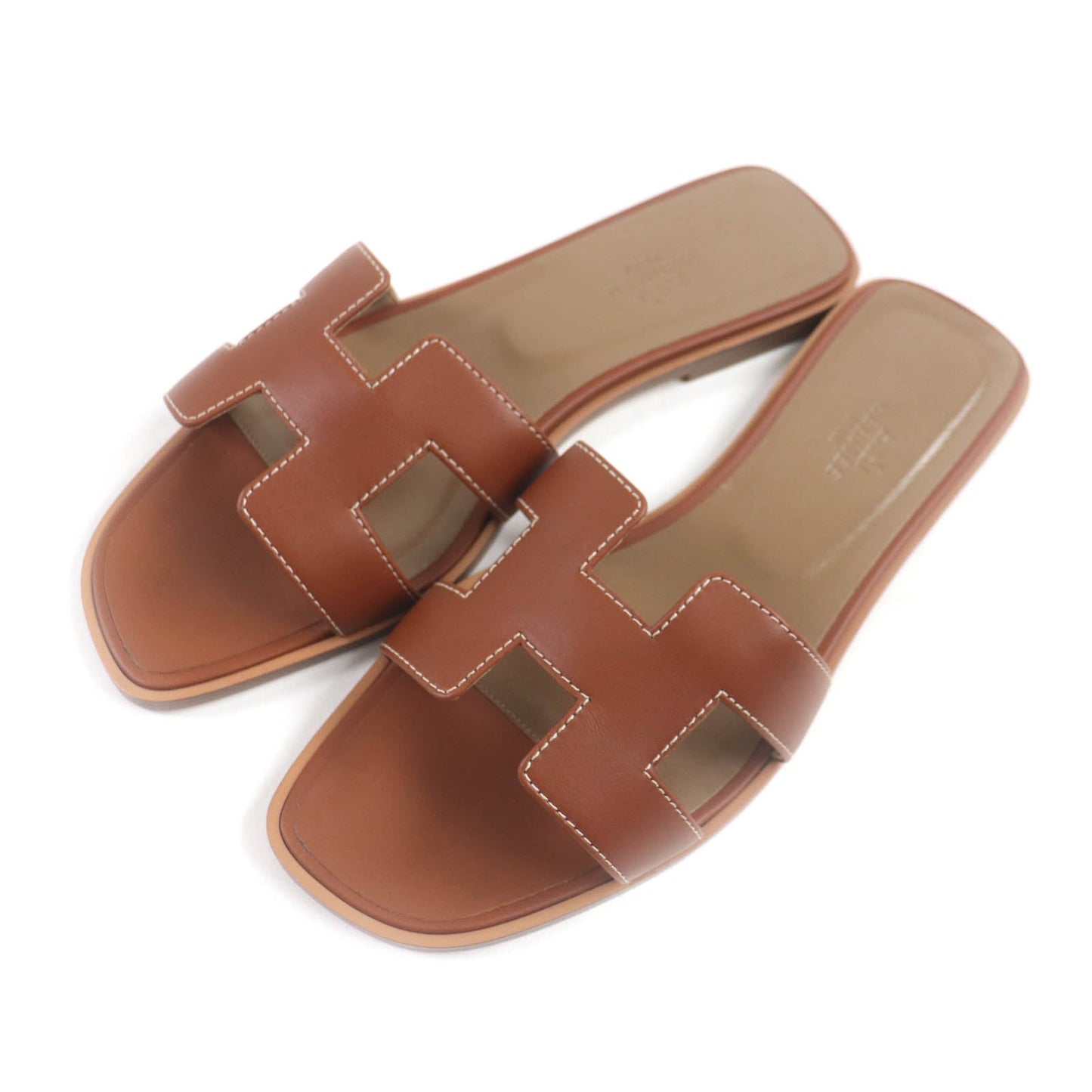 HERMES Sandals leather gold Oran 38