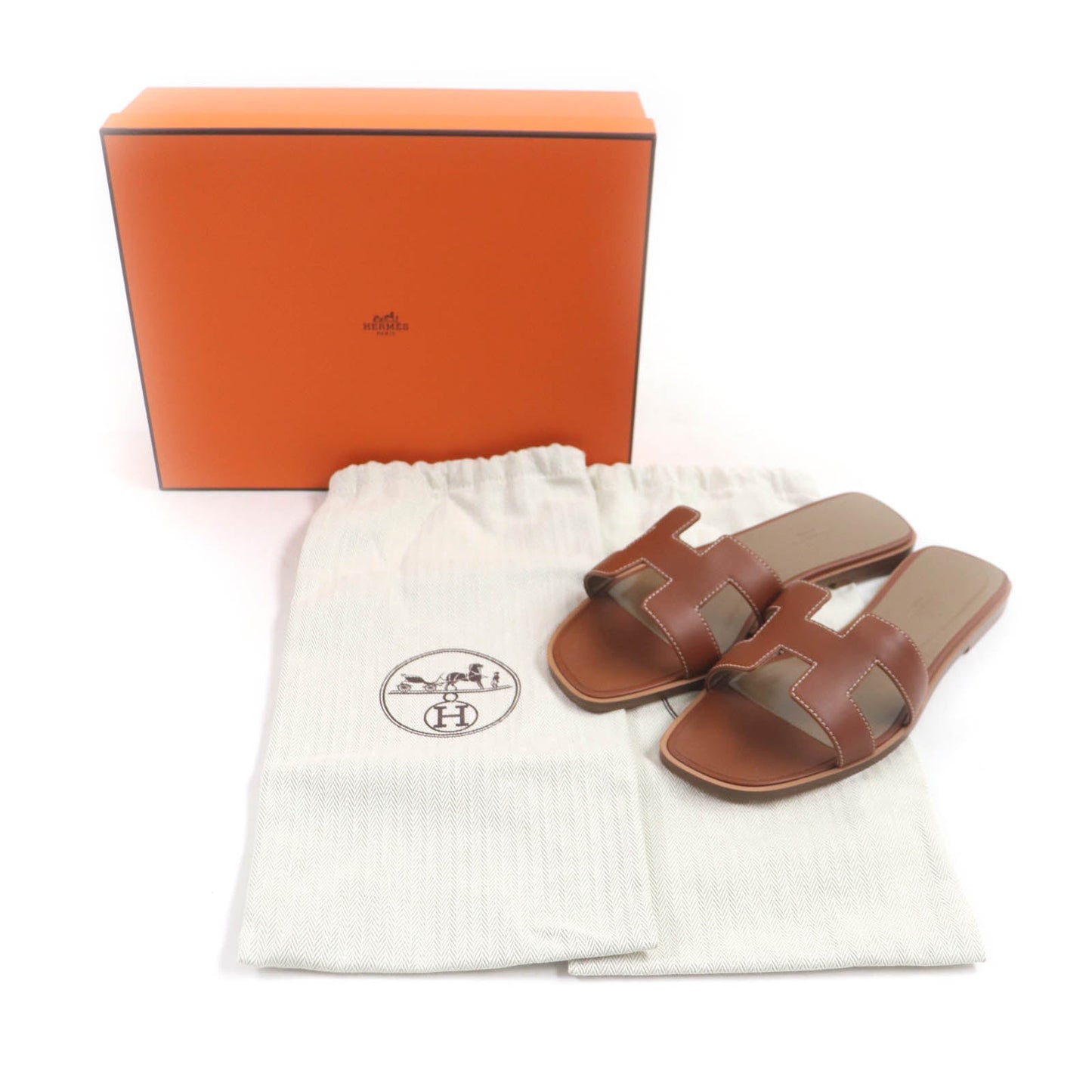 HERMES Sandals leather gold Oran 38