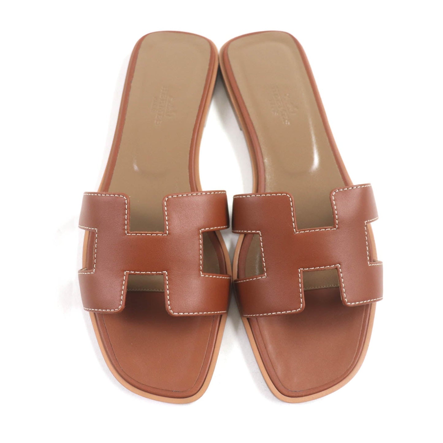HERMES Sandals leather gold Oran 38