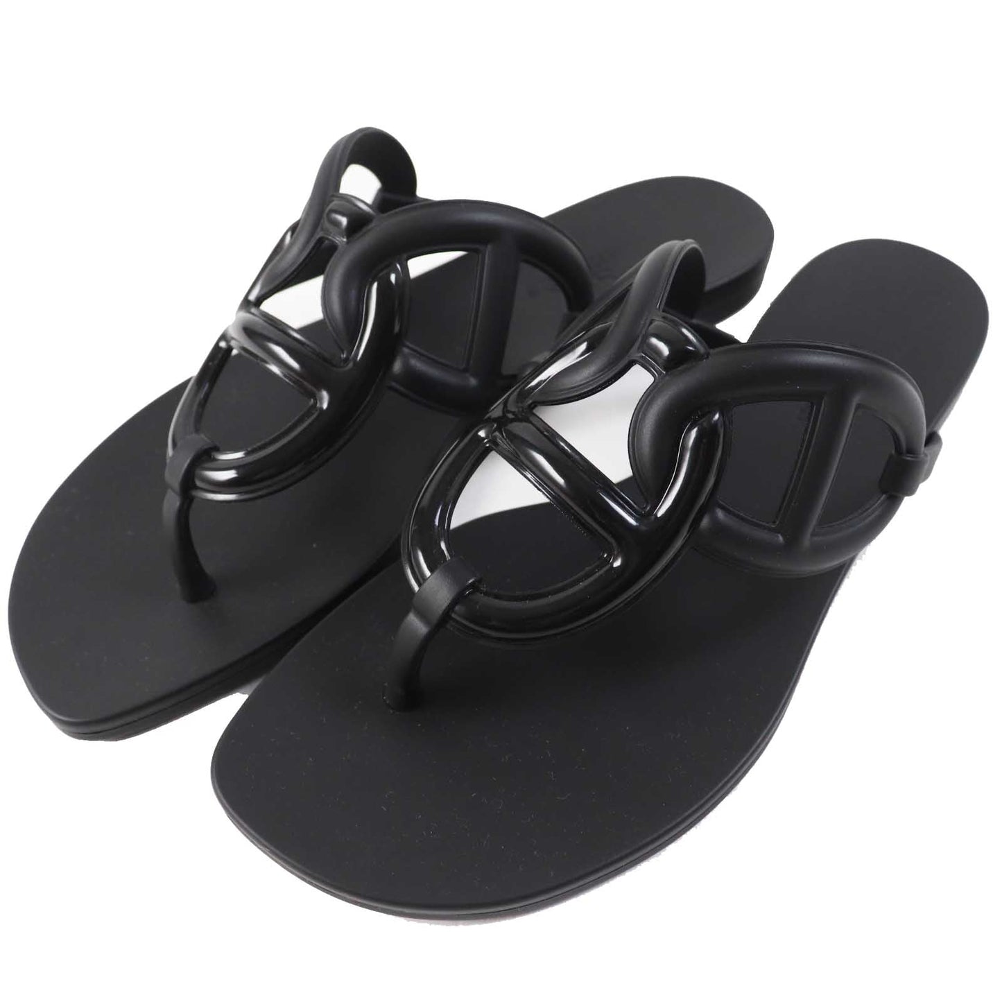 HERMES Sandals rubber black Egeri 35