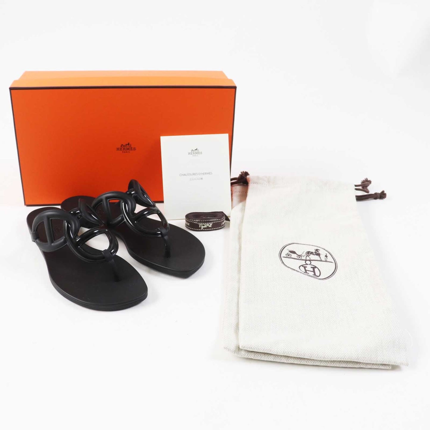HERMES Sandals rubber black Egeri 35