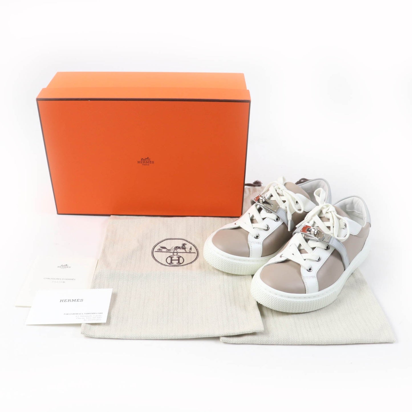 HERMES Low cut sneakers leather Beige Sketch / White Day 36
