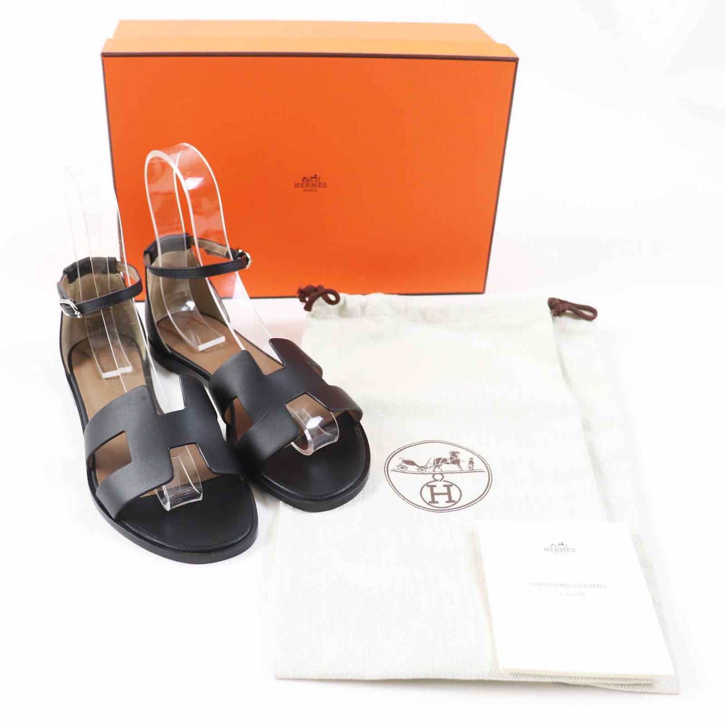 HERMES Sandals leather black Santorini 37