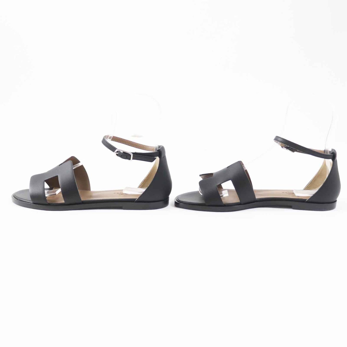 HERMES Sandals leather black Santorini 37