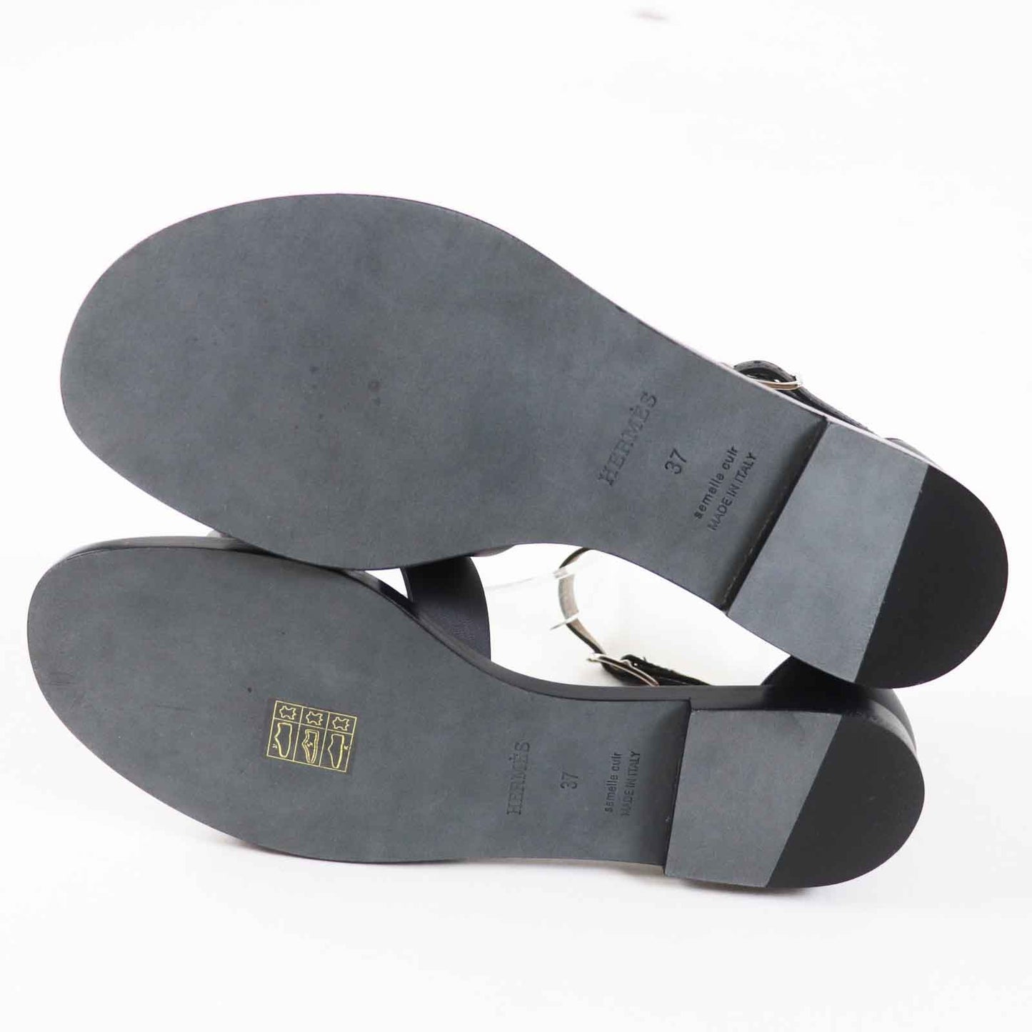HERMES Sandals leather black Santorini 37