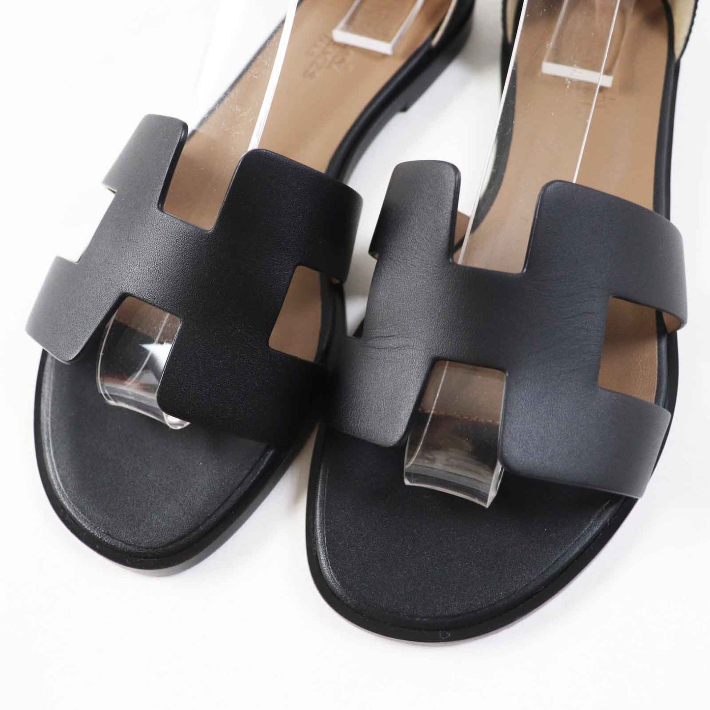 HERMES Sandals leather black Santorini 37
