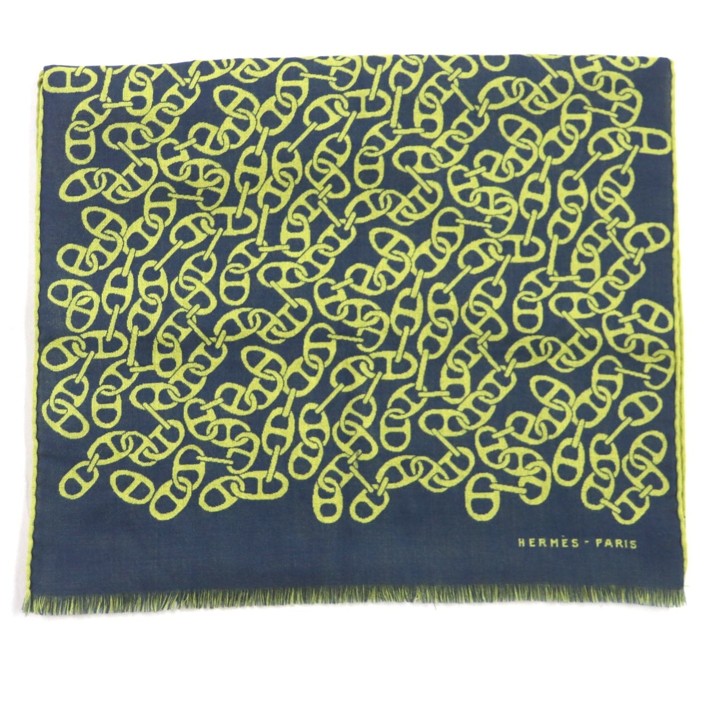 HERMES Scarf H706094T cashmere Blue Ocean Citron Nausa