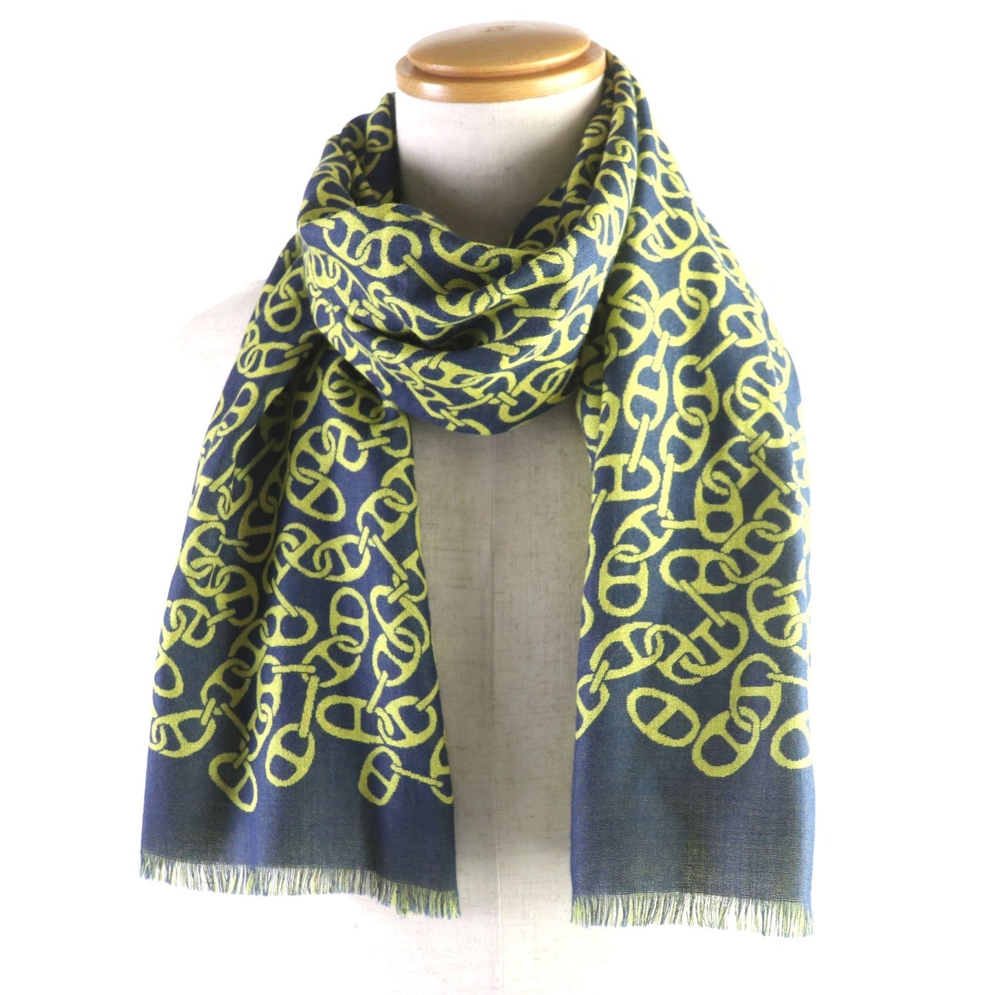 HERMES Scarf H706094T cashmere Blue Ocean Citron Nausa