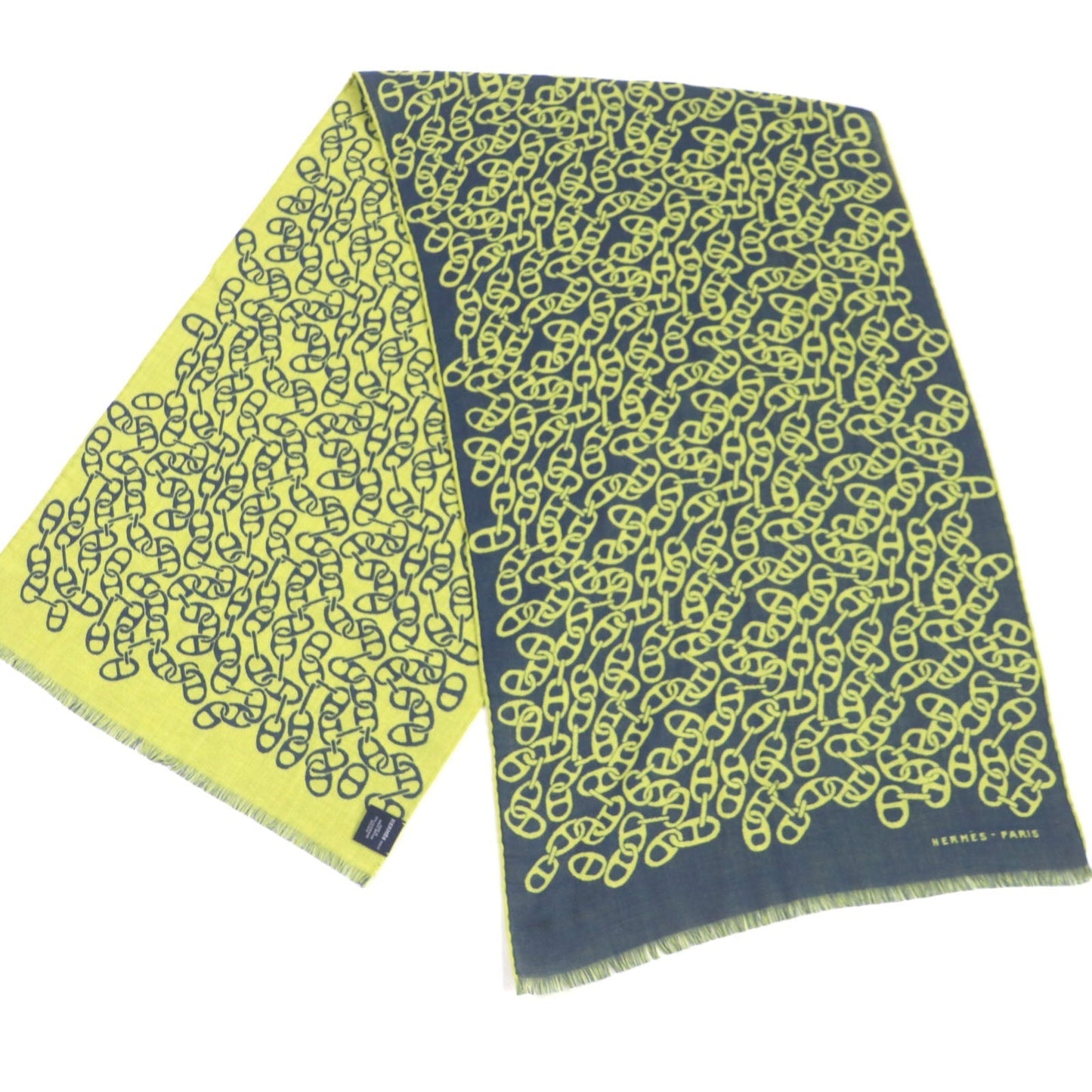 HERMES Scarf H706094T cashmere Blue Ocean Citron Nausa