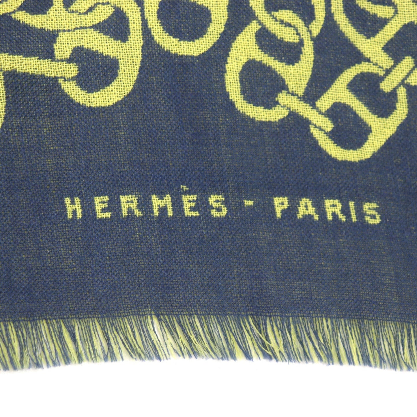 HERMES Scarf H706094T cashmere Blue Ocean Citron Nausa