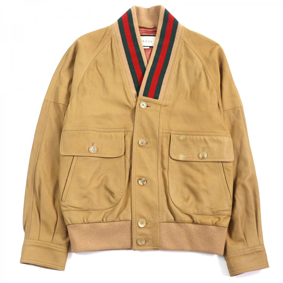 GUCCI Blouson 567428 Outer: goat leather, part: 88% wool, part: 10% nylon, part: 2% polyurethane, lining: 68% rayon Camel type mens 46 Used