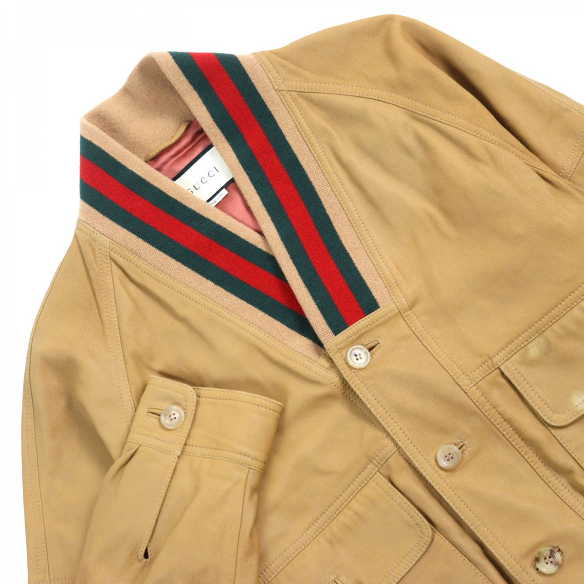 GUCCI Blouson 567428 Outer: goat leather, part: 88% wool, part: 10% nylon, part: 2% polyurethane, lining: 68% rayon Camel type mens 46 Used