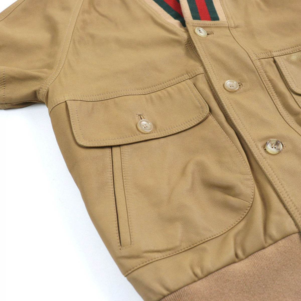 GUCCI Blouson 567428 Outer: goat leather, part: 88% wool, part: 10% nylon, part: 2% polyurethane, lining: 68% rayon Camel type mens 46 Used