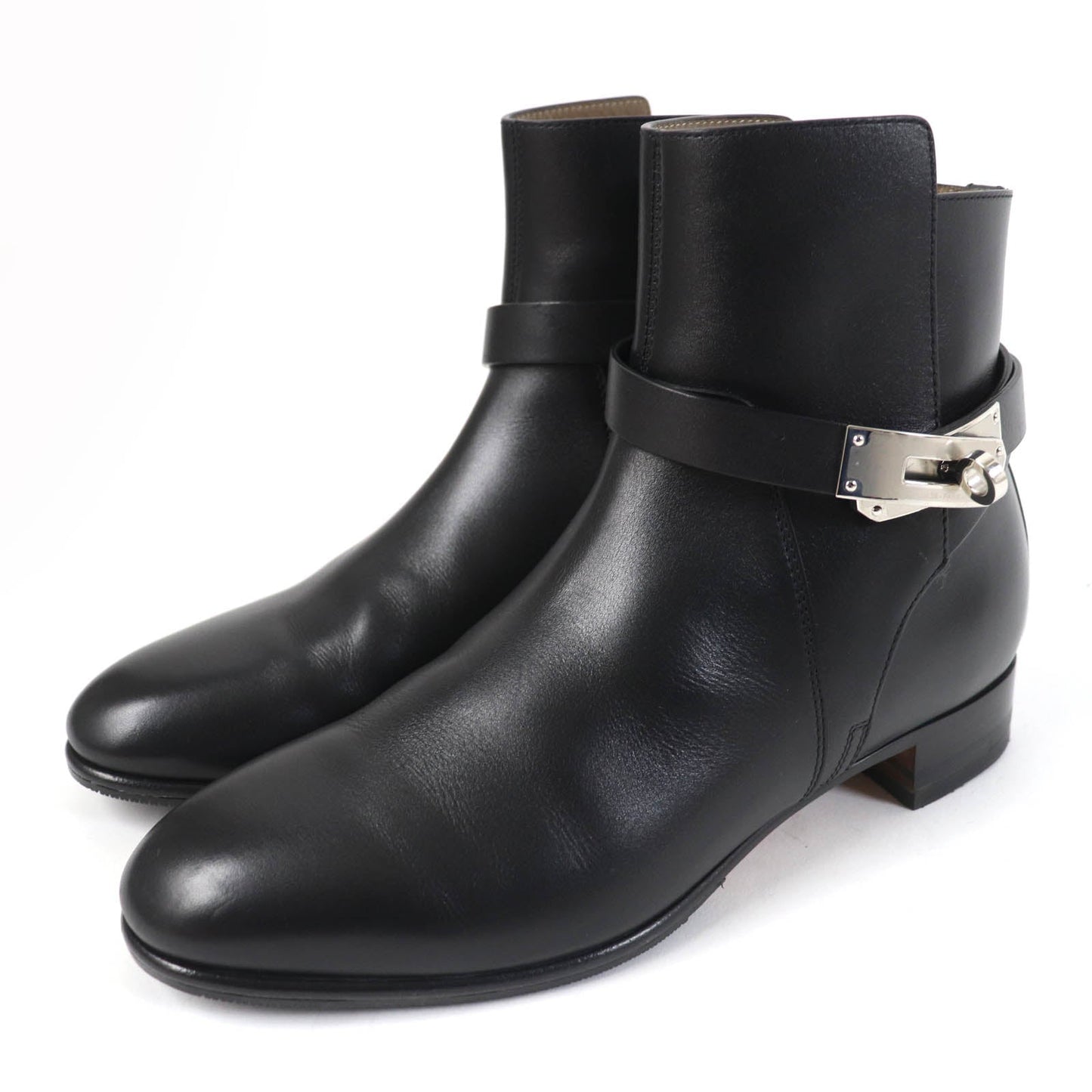 HERMES short boots 162133Z leather black Neo 37