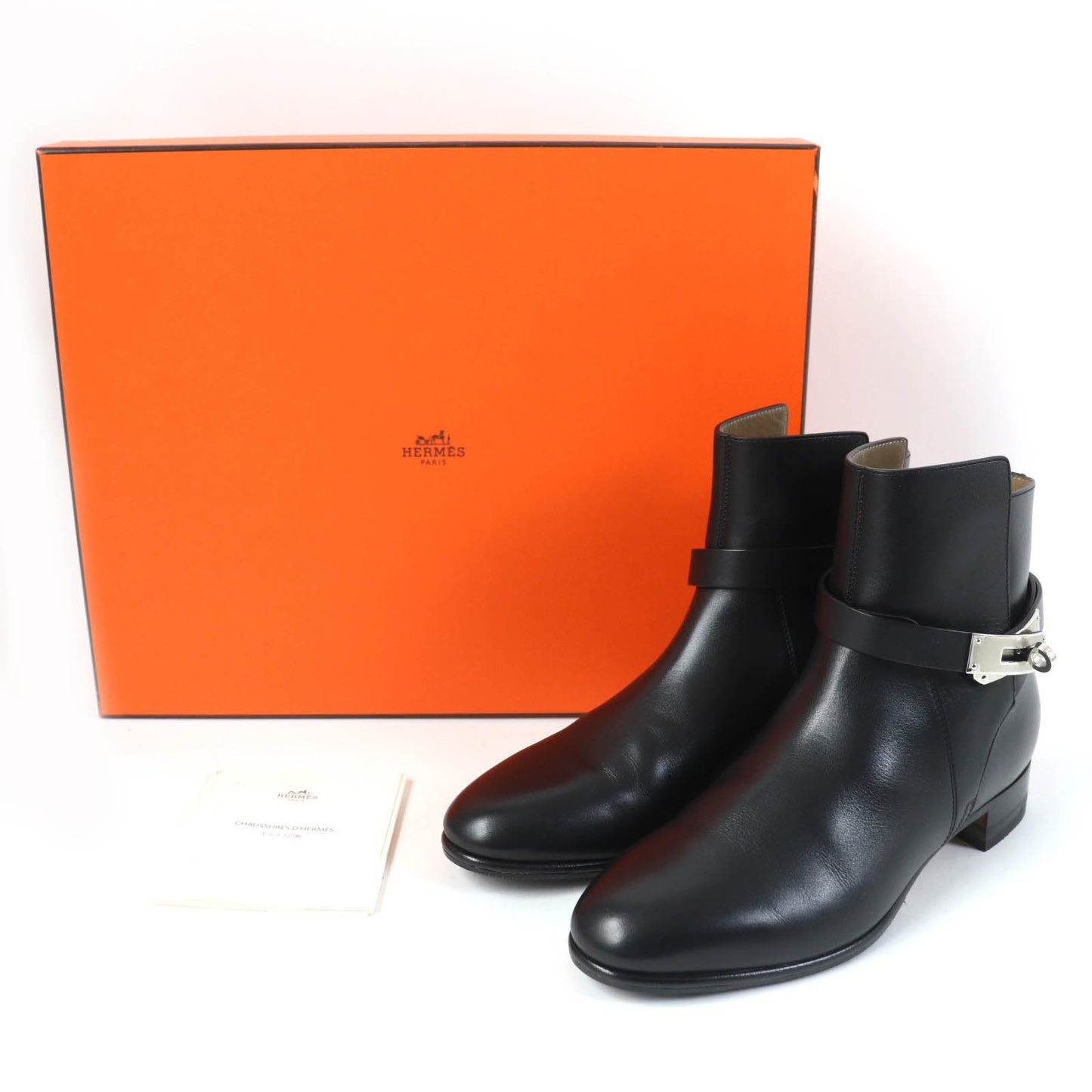 HERMES short boots 162133Z leather black Neo 37